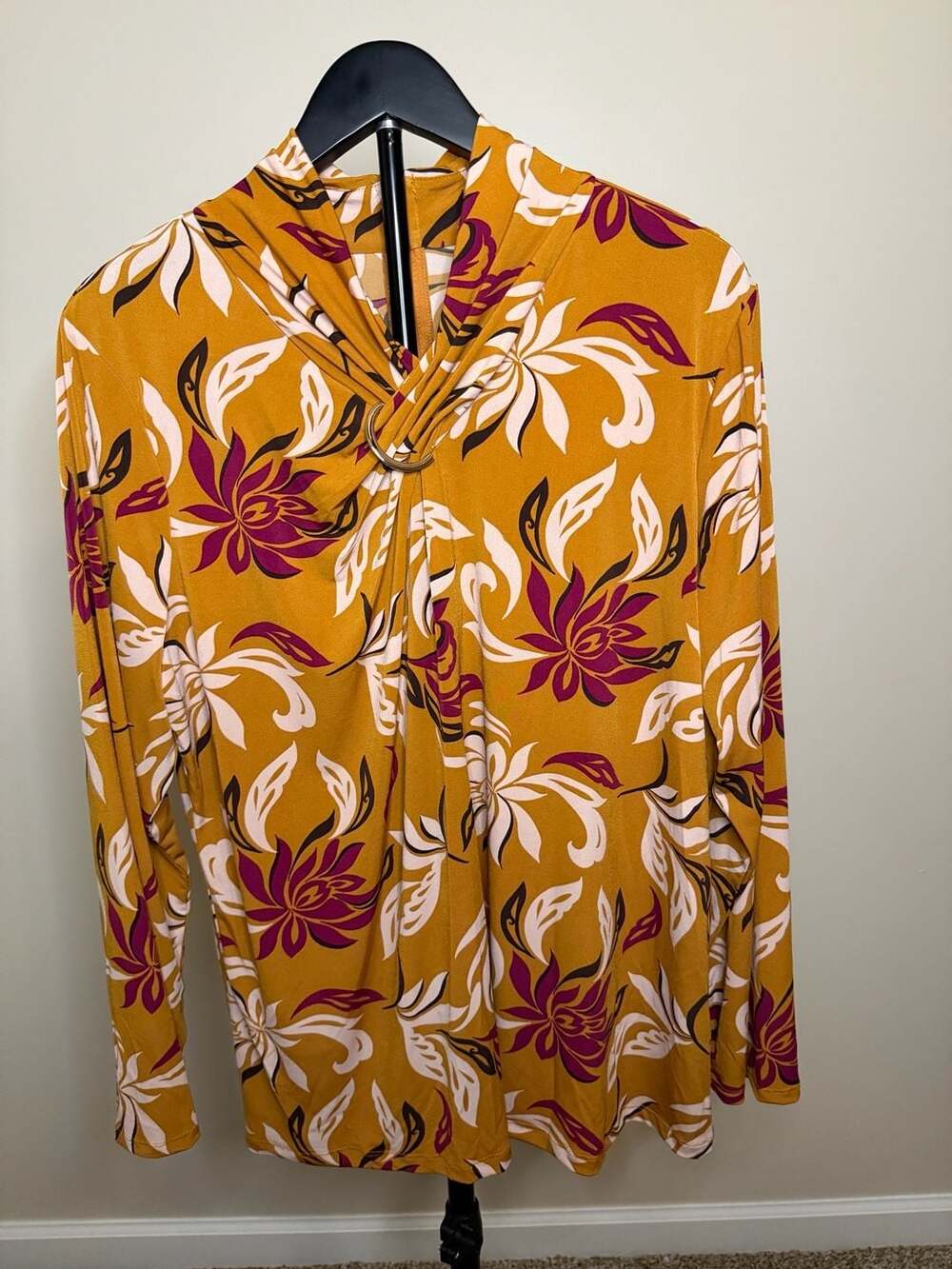 Liz Claiborne Floral Ring Detail Long Sleeve Top XXL